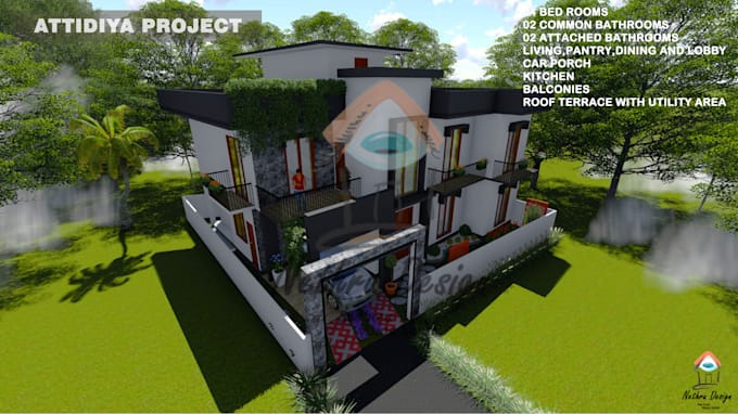 design house plan with 2d drawing and 3d modeling