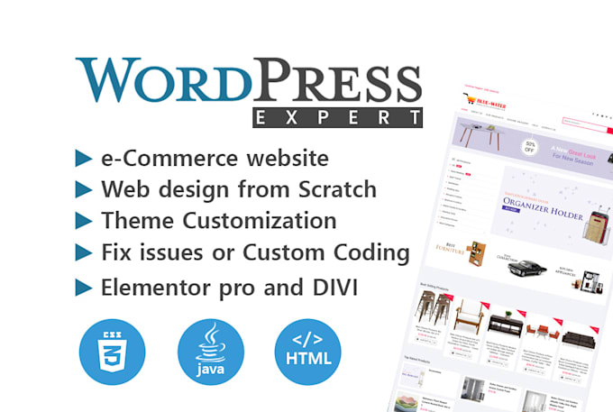 website, ecommerce storedesign , elementor, divi expert