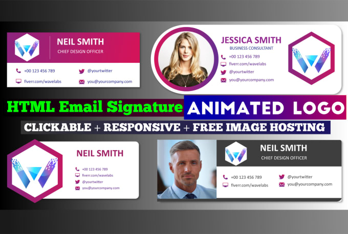 Make a modern html email signature with an animated logo by Wavelabs