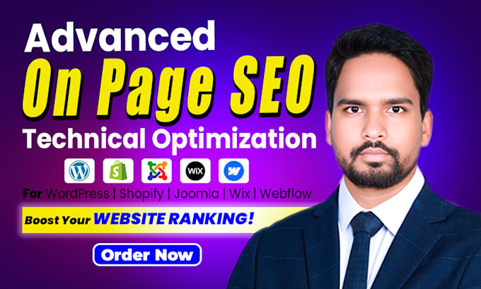 on page SEO and technical optimization for wordpress shopify joomla wix webflow