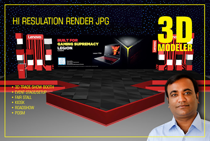 design 3d stage, trade show booth, stall with actual size