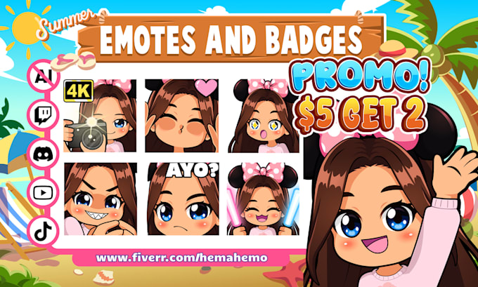 draw chibi twitch emotes, sub badges, vtuber animated emotes