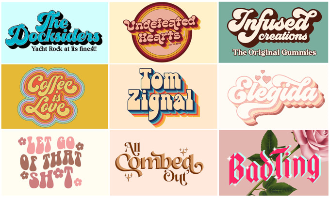 Design custom hand lettering, script typography, retro hippie font logo ...