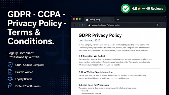 write gdpr ccpa privacy policy terms and conditions for shopify etsy amazon
