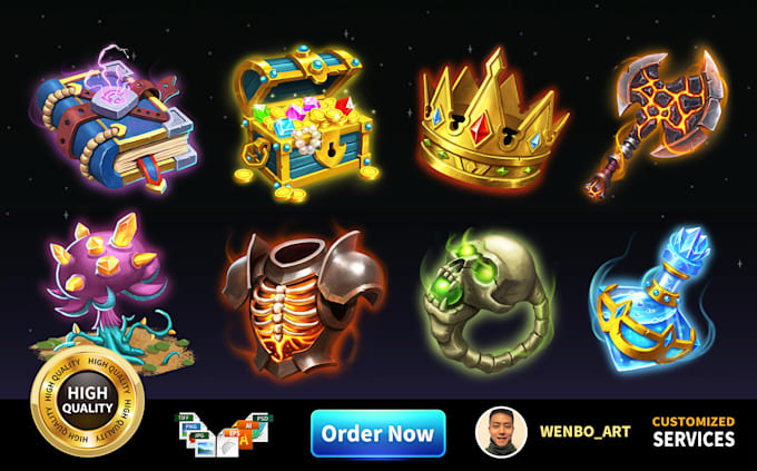 create high quality game assets, objects, icons, props