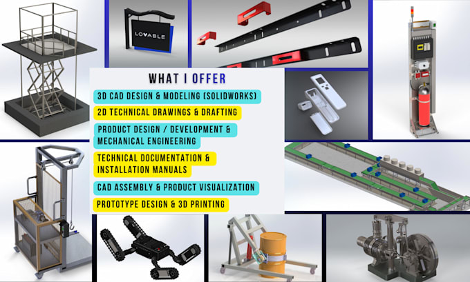 design 3d industrial designs on solidworks with 3d cad designs