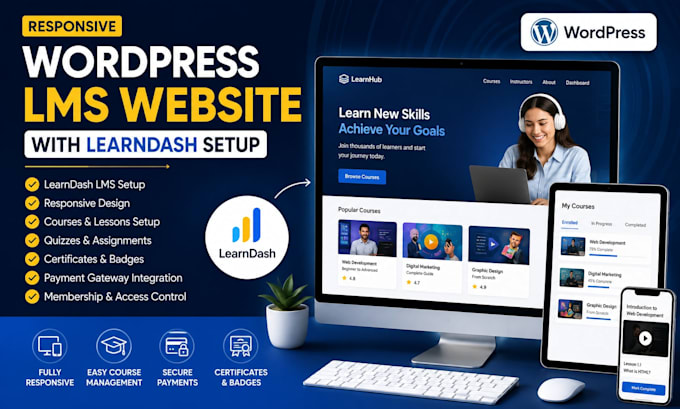 build responsive wordpress lms website with learndash setup