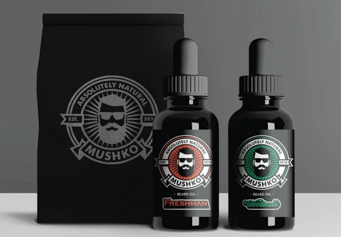 create beard oil label and box packaging
