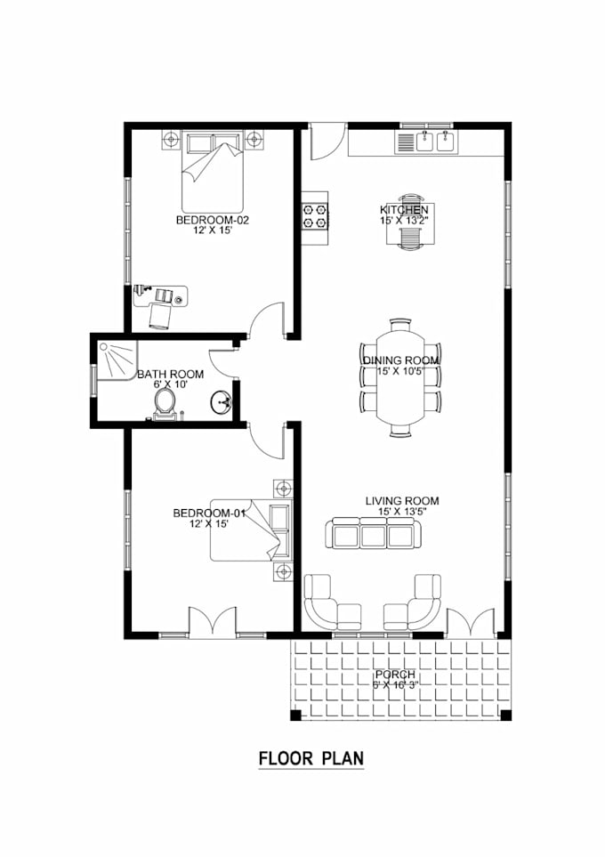 draw 2d floor plan, house plan, elevations, in autocad