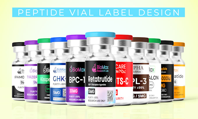 design peptide, product label design, vial, 3d mockup