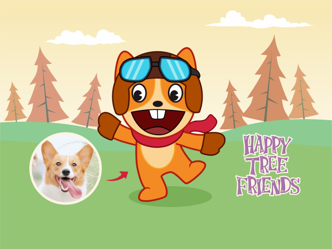 Draw cartoon of dog cat pet with happy tree friends style by ...