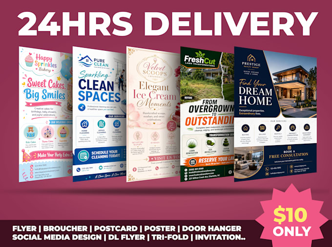 create flyer, postcard, door hanger and poster in 24hrs