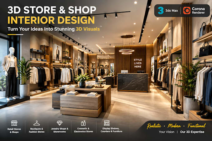design and render your 3d retail store or shop interior