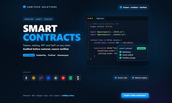 develop, audit and deploy a smart contract on any blockchain
