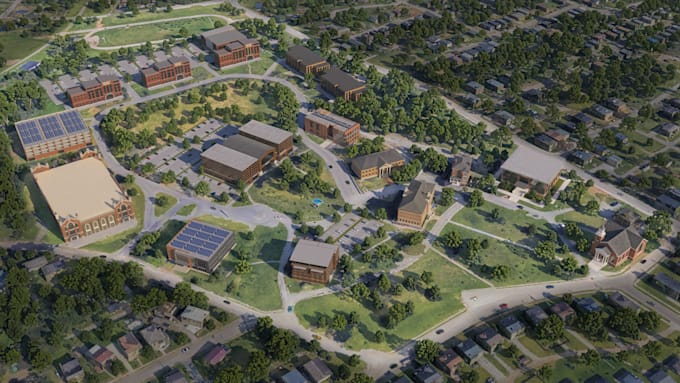 do architectural 3d rendering master plan, site plan or aerial view