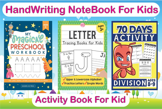 design kids activity book, worksheets and coloring pages