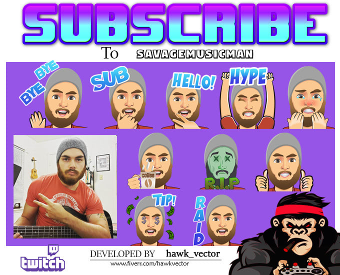 create chibi twitch emotes, badges, sub badges design