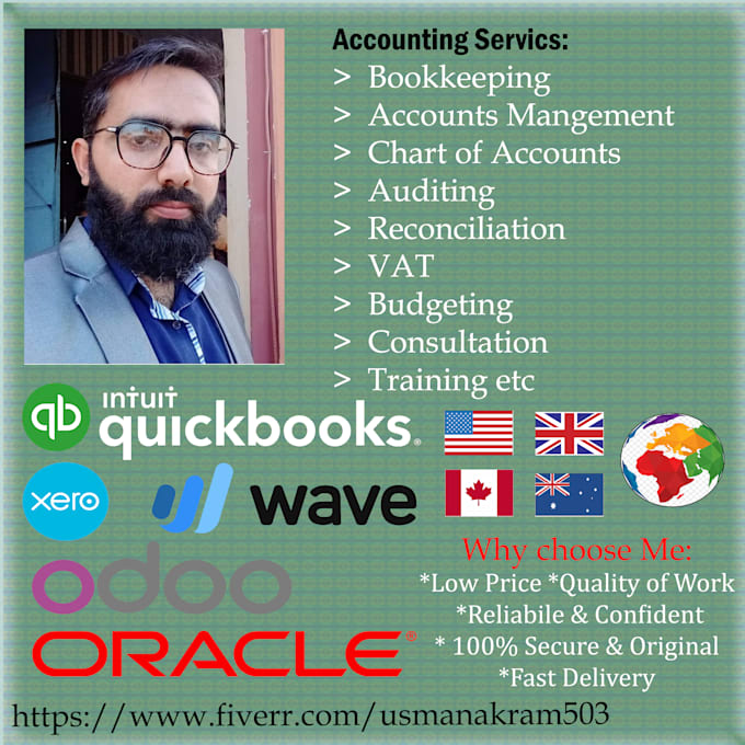 do bookkeeping for quickbooks, xero, wave, sage, oracle etc
