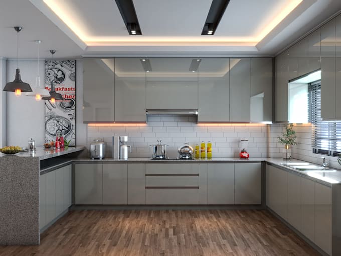 do kitchen design and 3d render