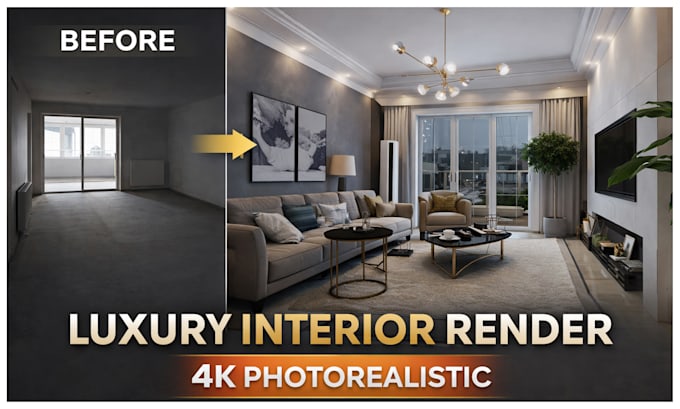 create photorealistic luxury home interior and 3d floor plan renderings