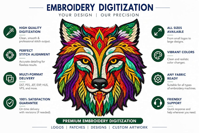 digitize your logo into embroidery emb, dst within few hours