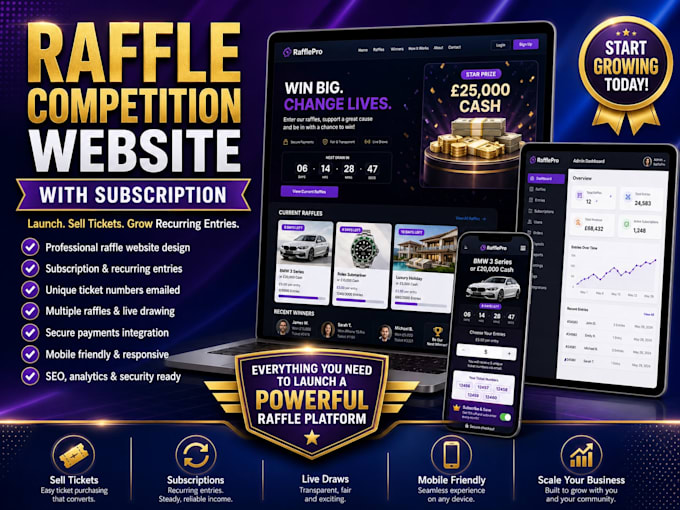 create a raffle, competition website with subscription