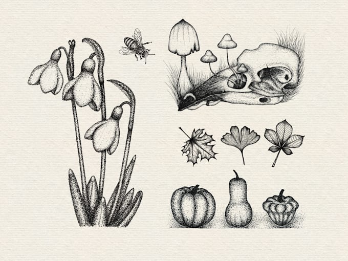 create hand drawn vintage retro ink illustration