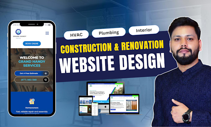 design interior, hvac, roofing, plumbing, renovation or construction website