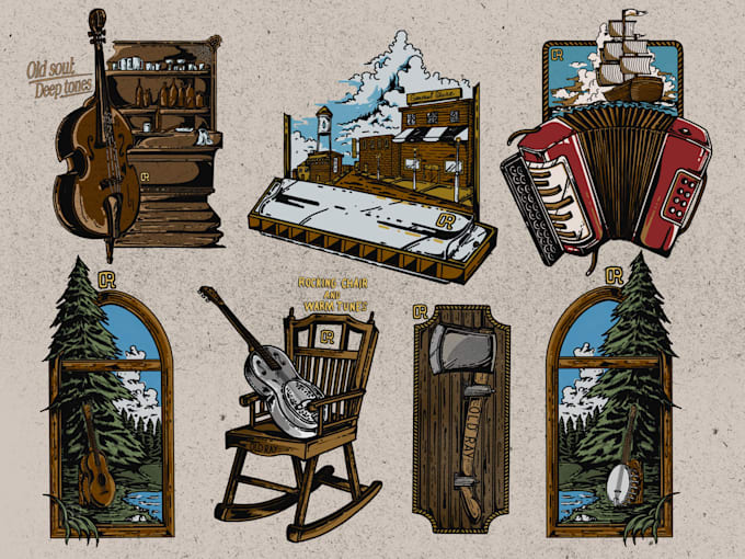 create vintage outdoor and western hand drawn t shirt design