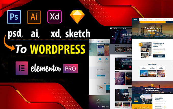 convert psd, xd, ai to wordpress with elementor pro