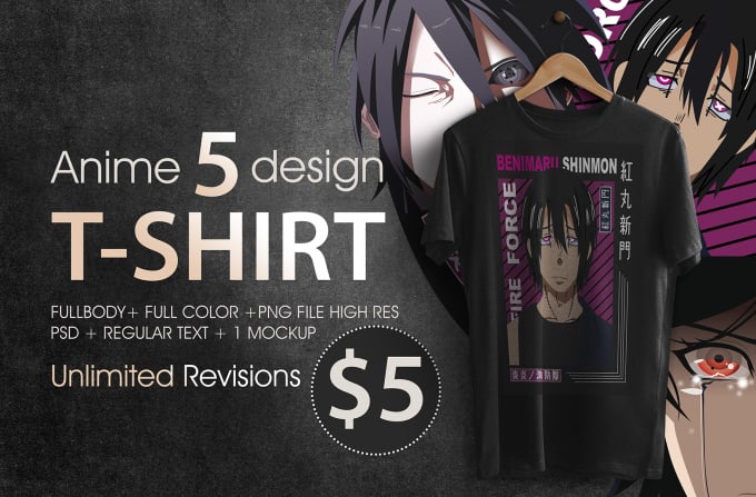 Top 10! I will do creative custom anime print t shirt design