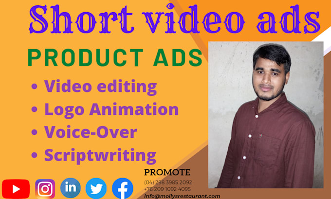 create short video ads for facebook,instagram and youtuib