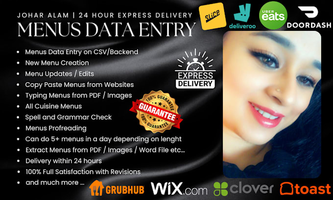 do restaurant menus data entry grubhub, uber eats, doordash, wix, clover menu