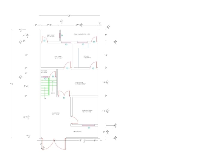 create a 2d house plan with elevation and section in autocad