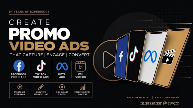 create promo video ads for facebook video ads tik tok or meta ads and vsl