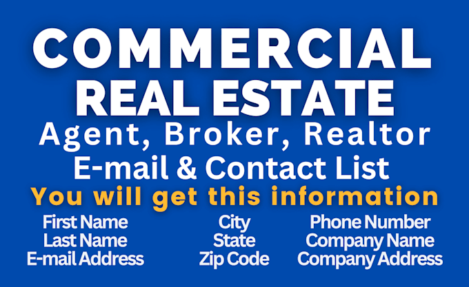 provide commercial real estate, realtor, broker email lists