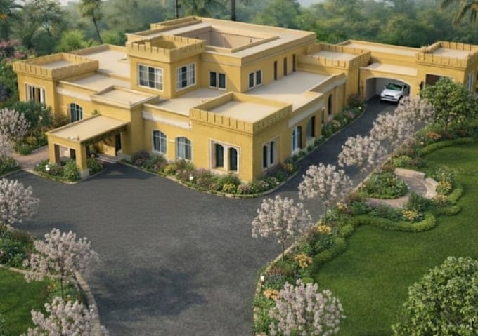 realistic 3d front house elevation rendering