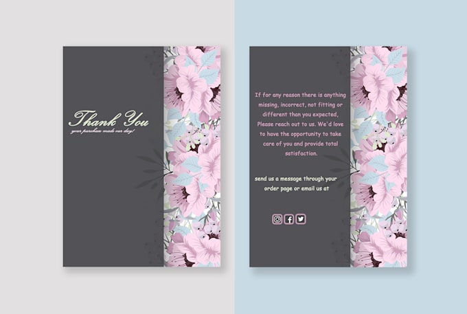 do postcard, amazon thank you card design, product insert, and package insert
