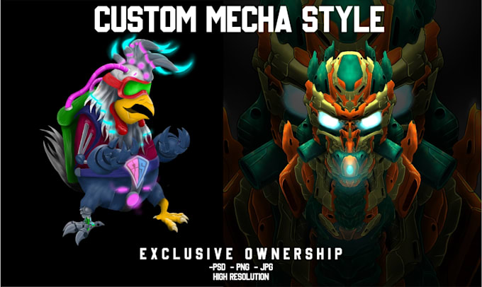 draw detailed mecha style for merch, nft, stiker and more