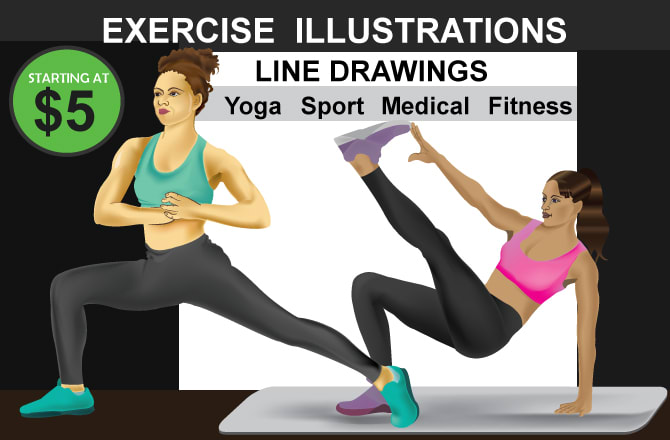 draw yoga exercise workout illustrations any line drawings