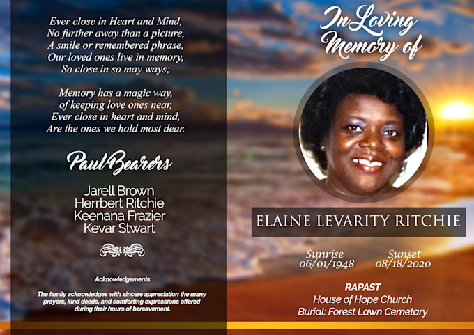 design a professional obituary and funeral program in 6 hours