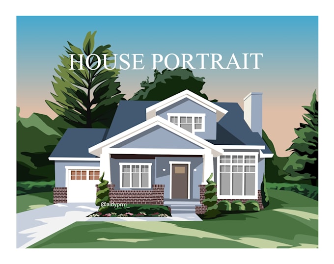 draw house portrait and building illustration into vector art