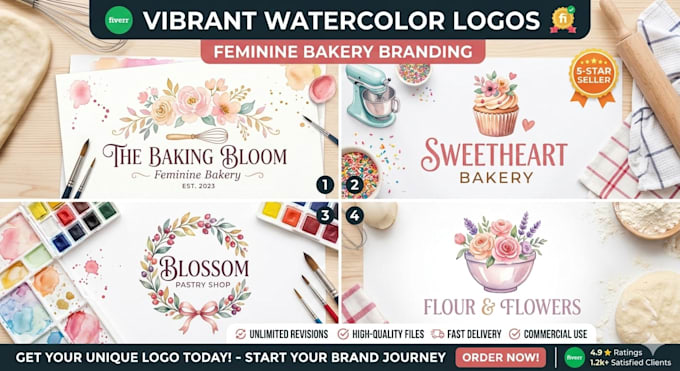 create a watercolor logo for bakery brands