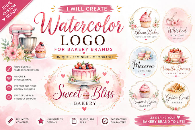 create a watercolor logo for bakery brands