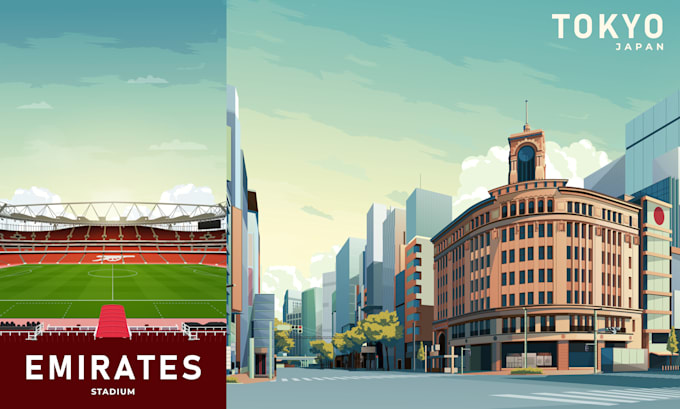 city skyline poster or famous landmarks illustration