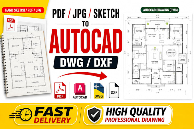 do autocad drafting and convert jpg PDF to autocad dwg
