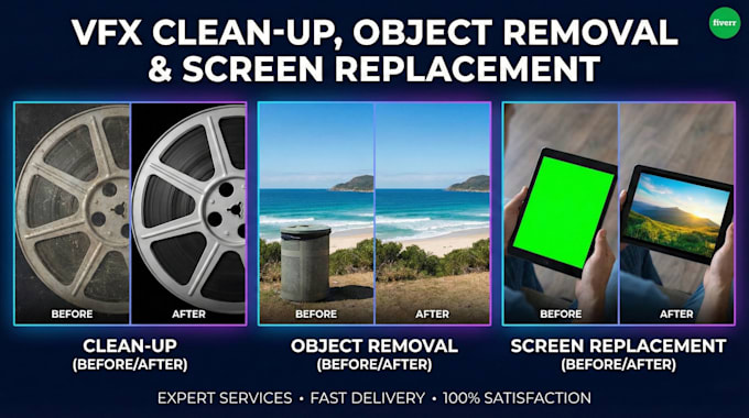 provide seamless vfx cleanup and screen replacement services