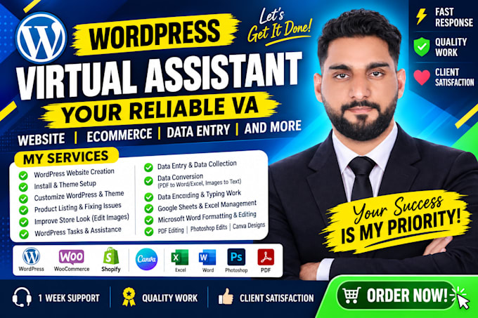wordpress virtual assistant VA, help, data entry and do other task