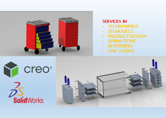 design 3d cad models, 2d drawings in solidworks and creo