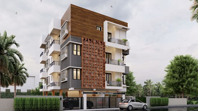 design and render exterior for commercial building